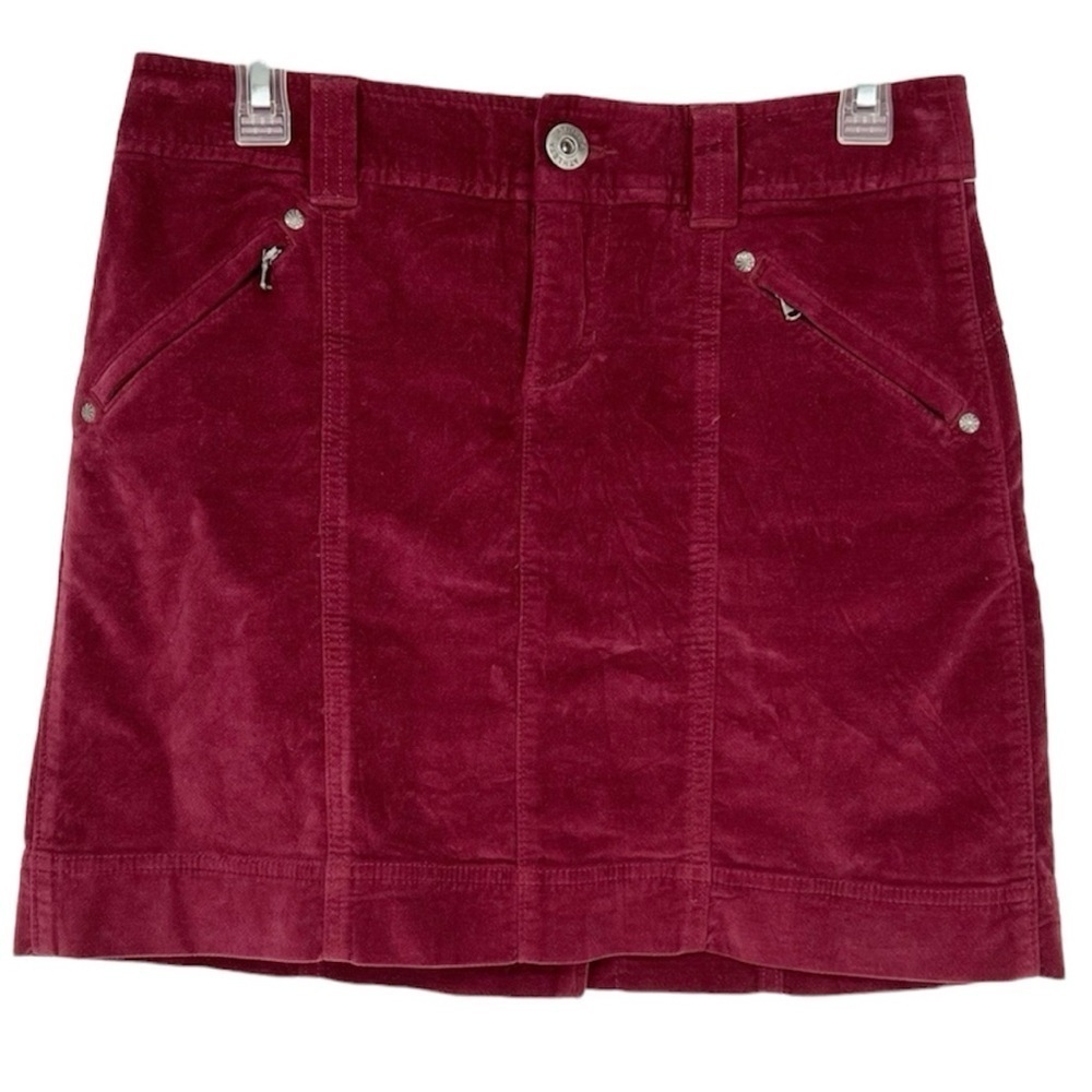 Athleta Roseville Women Burgundy Velvet Stretch Casual A-Line Short Skirt 2